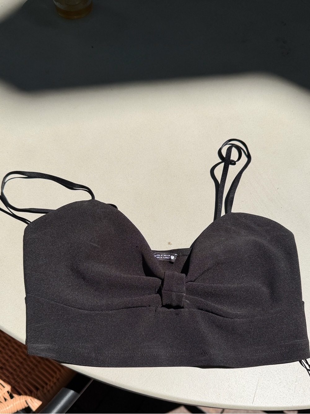 Zara Black Bow-Front Crop Top with Thin Straps
